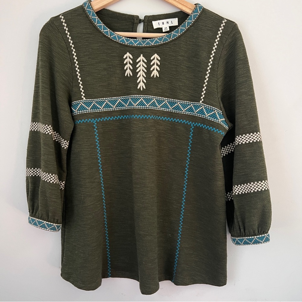 THML Green and Blue Blouse Chic Top XS